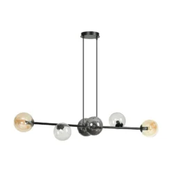 Lámpara colgante Glassy, 6 luces, grafito/ámbar/transparente, vidrio, 110 cm