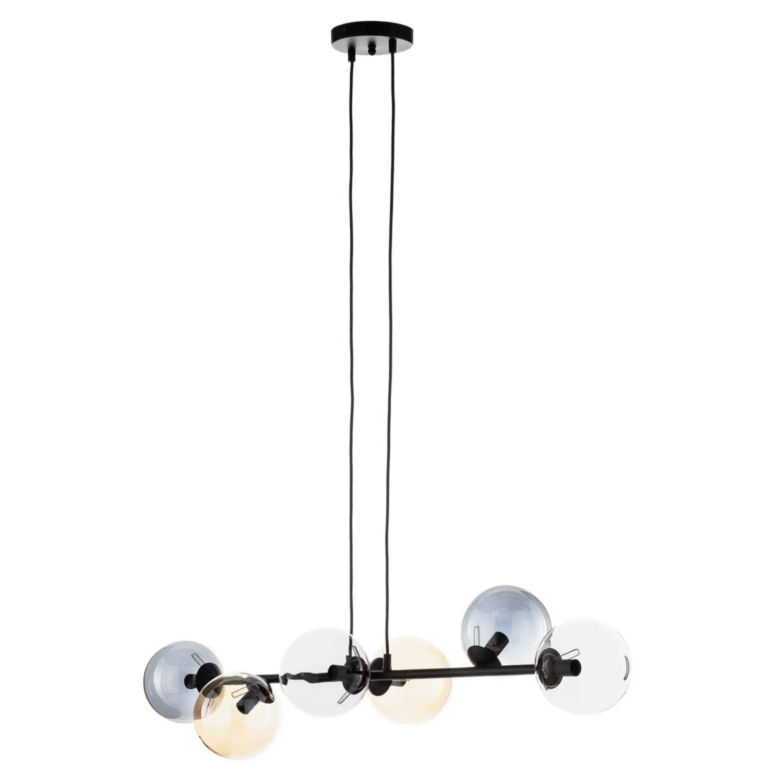 Lámpara colgante Glassy, 6 luces, grafito/ámbar/transparente, vidrio, 110 cm