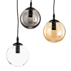 Lámpara colgante Glassy, 3 luces, redonda, grafito/ámbar/transparente, vidrio