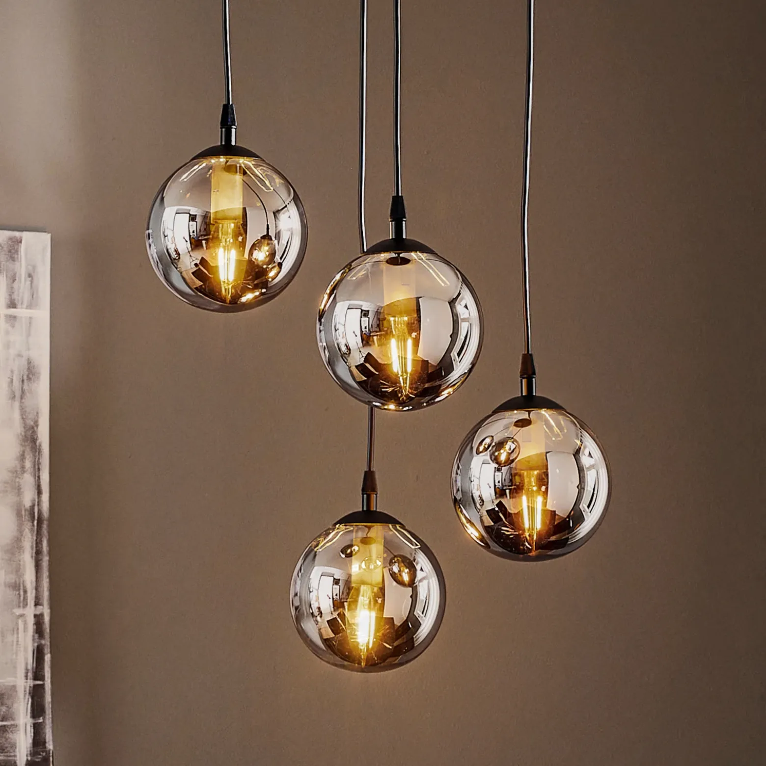 Lámpara colgante Glassy, 4 luces, negro, grafito, cristal, E14