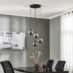 Lámpara colgante Glassy, 4 luces, negro, grafito, cristal, E14