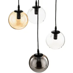 Lámpara colgante Glassy, 4 luces, negro, grafito/ámbar/transparente, E14