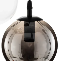 Lámpara colgante Glassy, 4 luces, negro, grafito/ámbar/transparente, E14