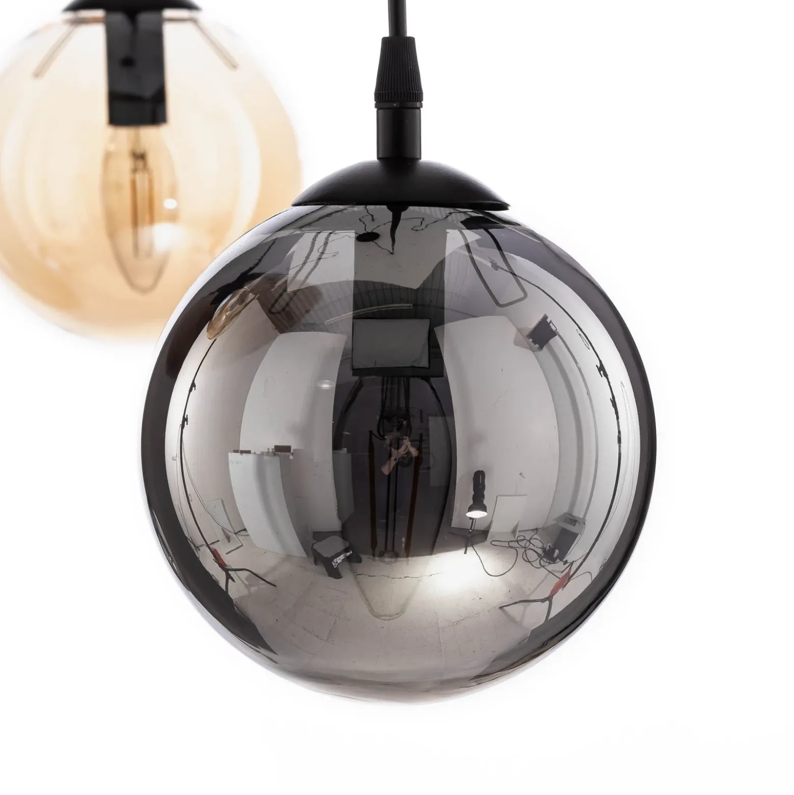 Lámpara colgante Glassy, 5 luces, negro, grafito/ámbar/transparente, E14