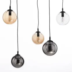 Lámpara colgante Glassy, 5 luces, negro, grafito/ámbar/transparente, E14