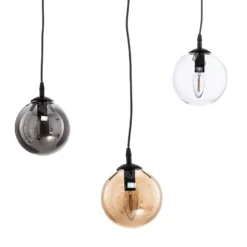 Lámpara colgante Glassy, 3 luces, descentrada, grafito/ámbar/transparente