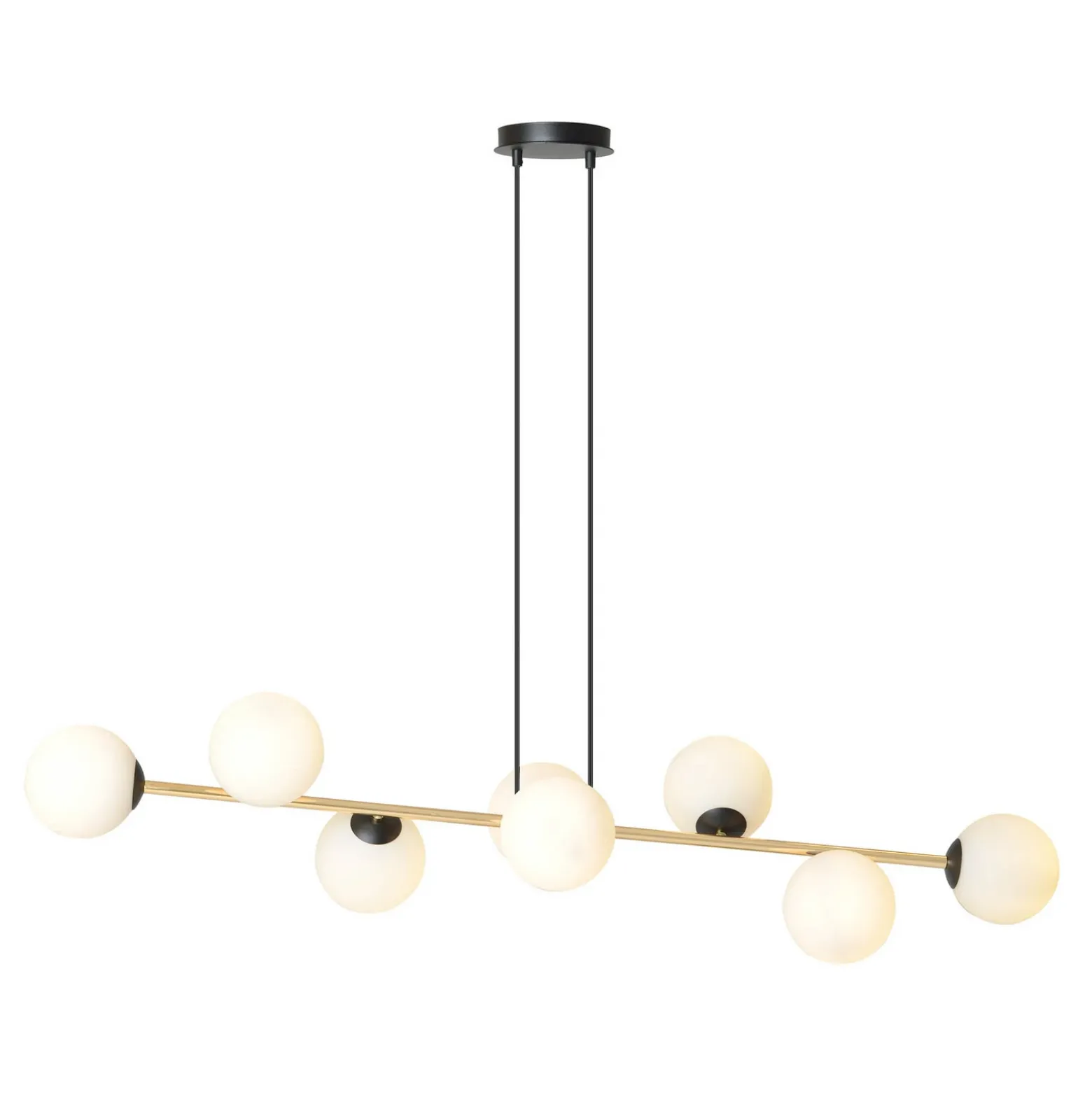 Lámpara colgante Glassy, negro/dorado/ópalino, 140 cm, 8 luces