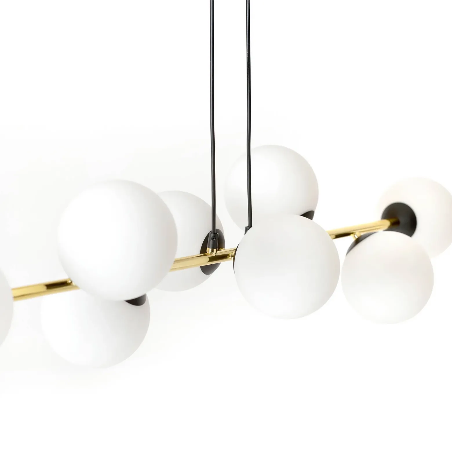 Lámpara colgante Glassy, negro/dorado/ópalino, 140 cm, 8 luces