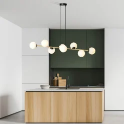 Lámpara colgante Glassy, negro/dorado/ópalino, 140 cm, 8 luces