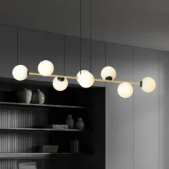 Lámpara colgante Glassy, negro/dorado/ópalino, 140 cm, 8 luces