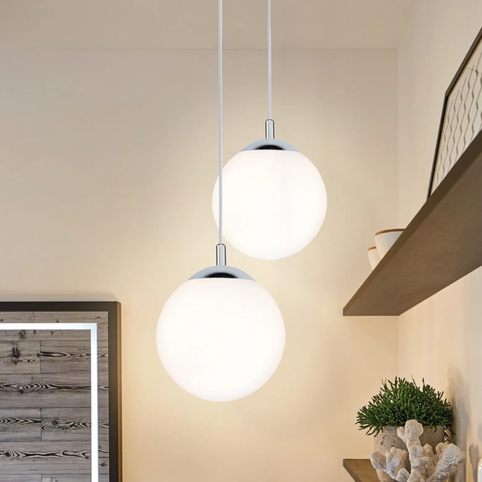 Lámpara colgante Globe de Paulmann, blanco satinado/cromo Ø 20 cm IP44