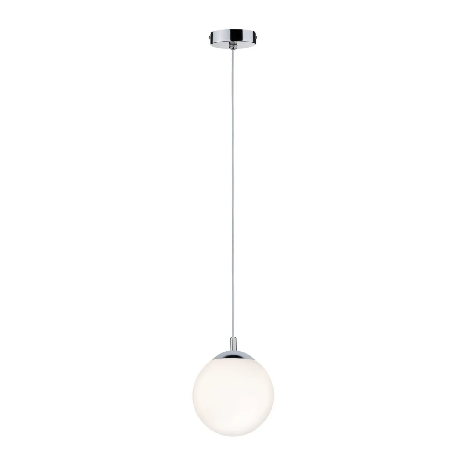 Lámpara colgante Globe de Paulmann, blanco satinado/cromo Ø 20 cm IP44