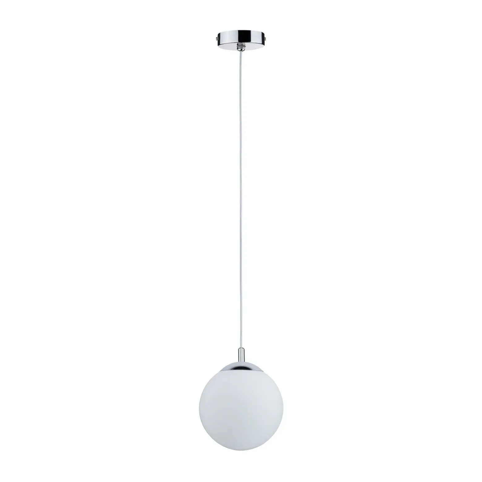 Lámpara colgante Globe de Paulmann, blanco satinado/cromo Ø 20 cm IP44