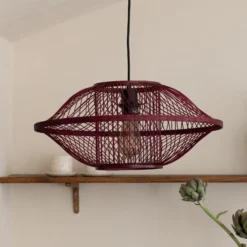 Lámpara colgante GOOD & MOJO Maui, roja, Ø 50 cm, bambú, E27