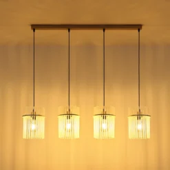 Lámpara colgante Gorley, blanco/arena, 4 luces, 110 cm, cristal, E27
