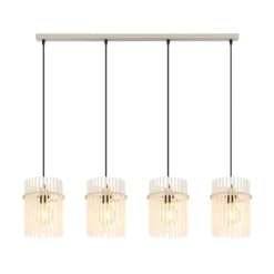 Lámpara colgante Gorley, blanco/arena, 4 luces, 110 cm, cristal, E27