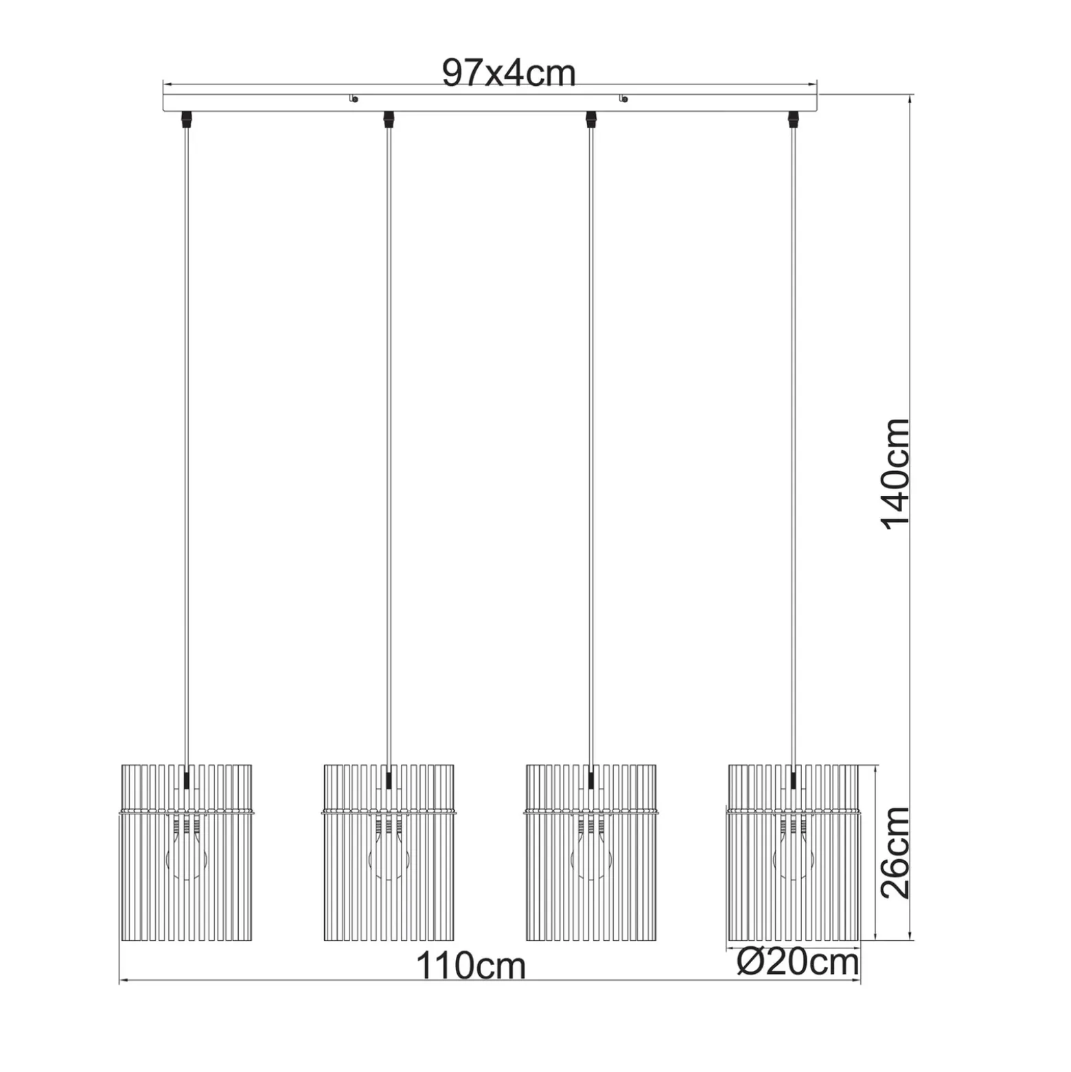 Lámpara colgante Gorley, blanco/arena, 4 luces, 110 cm, cristal, E27