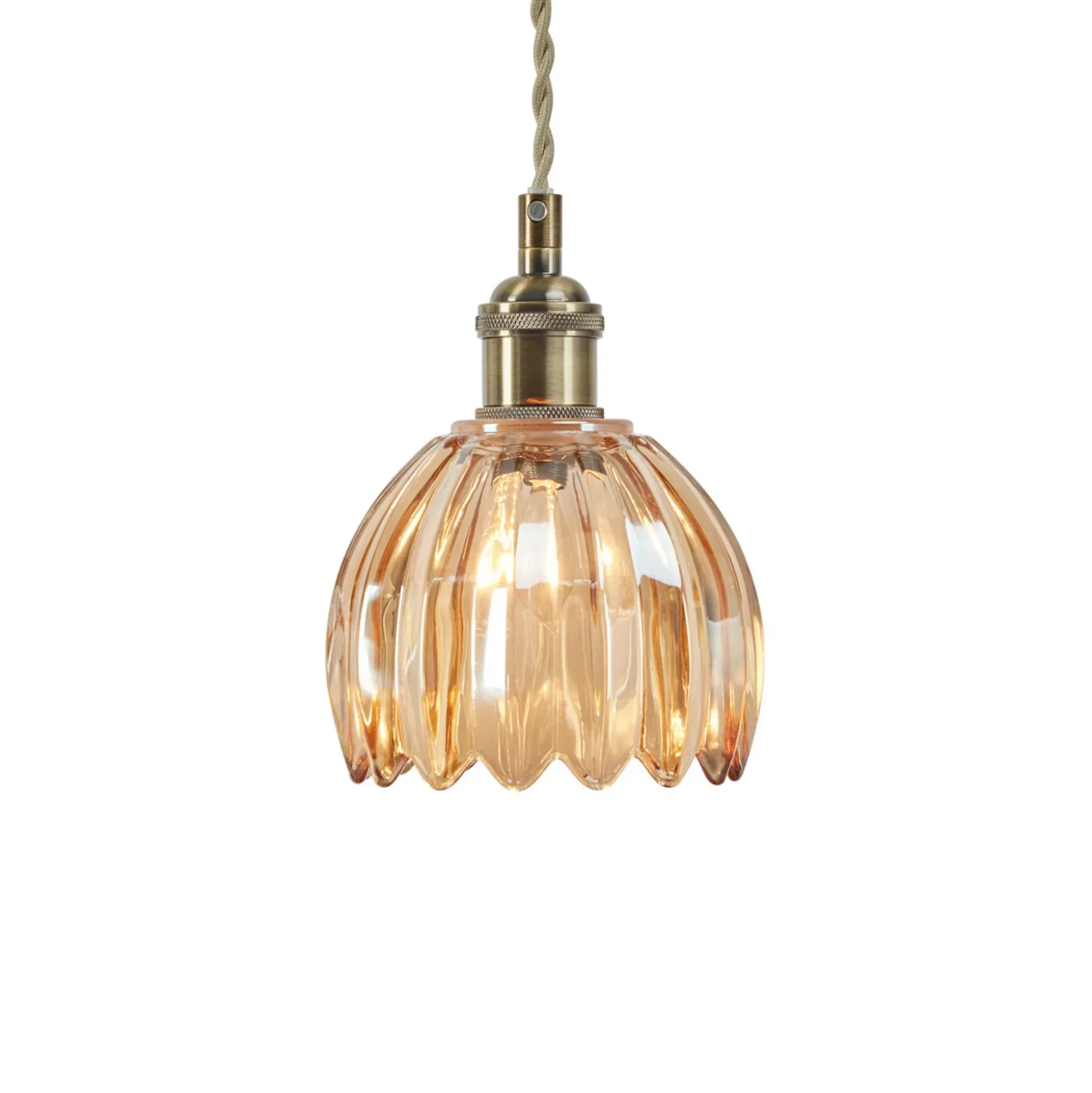 Lámpara colgante Gota, latón antiguo/ámbar, cristal, Ø 13 cm, enchufe