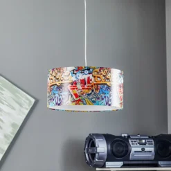 Lámpara colgante «Graffiti» con estampado fotográfico multicolor