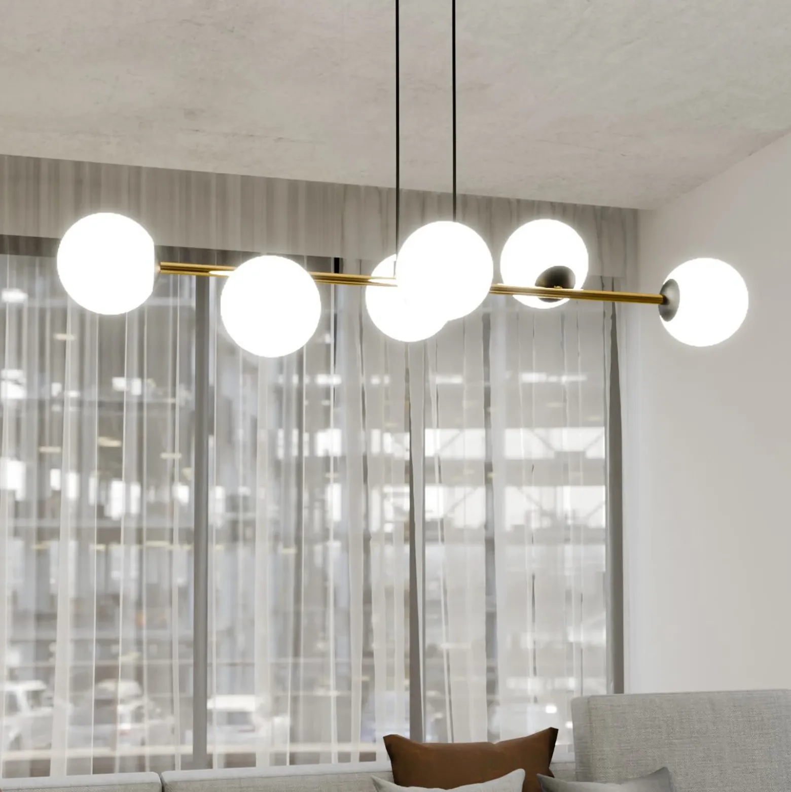 Lámpara colgante Gravity, blanco opalino/dorado/negro, cristal, E14