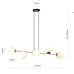 Lámpara colgante Gravity, blanco opalino/dorado/negro, cristal, E14