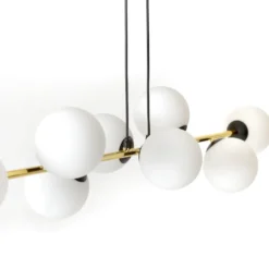 Lámpara colgante Gravity, blanco opalino/dorado/negro, cristal, E14