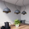 Lámpara colgante Gretja, tres luces, negro-oro
