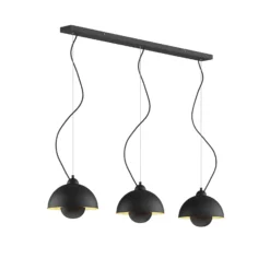 Lámpara colgante Gretja, tres luces, negro-oro