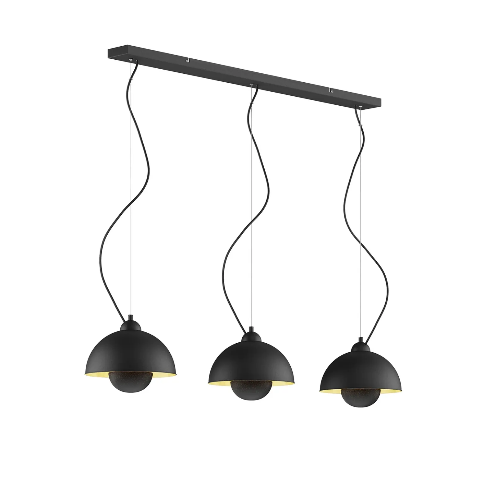 Lámpara colgante Gretja, tres luces, negro-oro