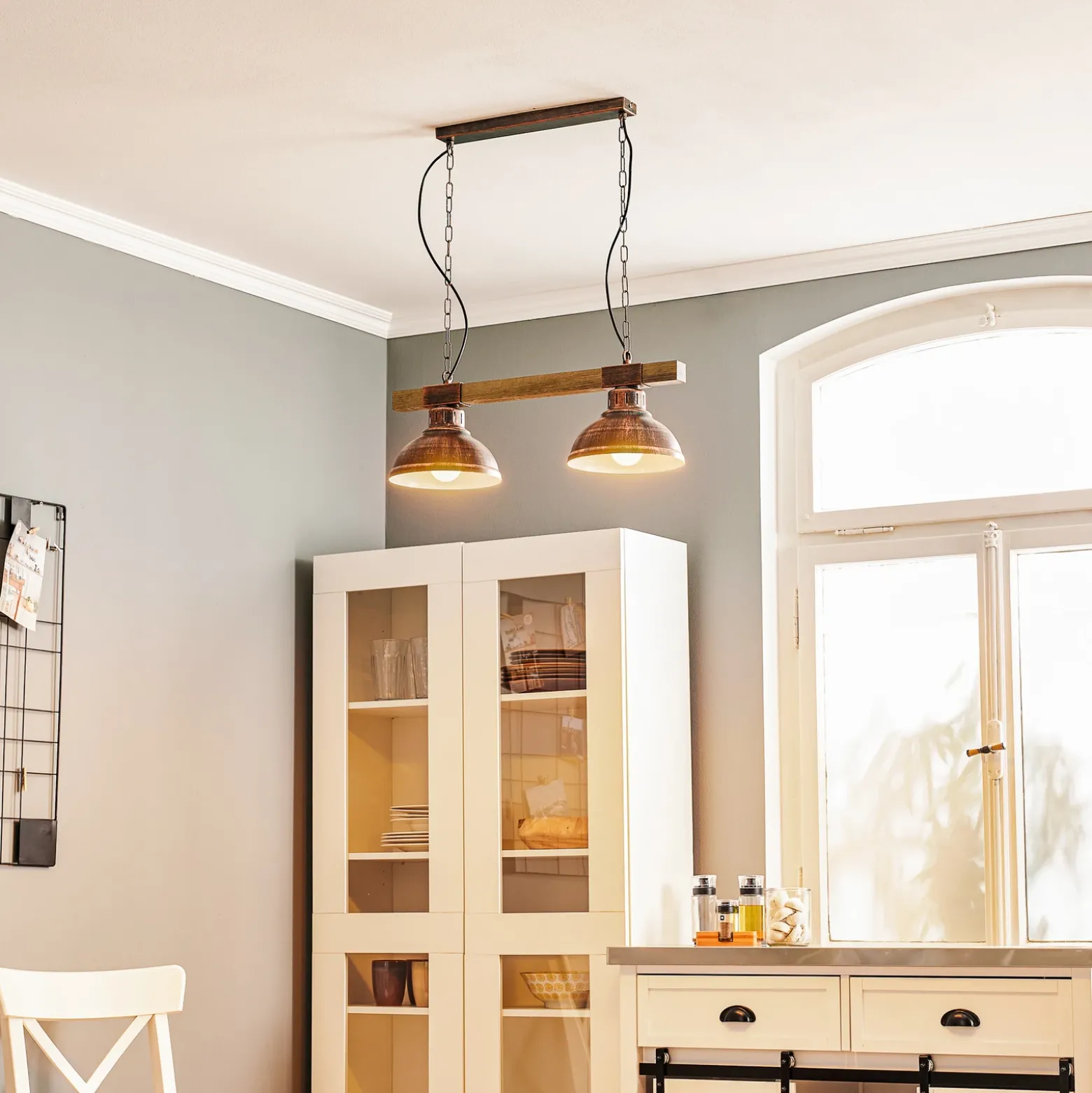 Lámpara colgante Hakon de 2 luces marrón óxido/madera natural
