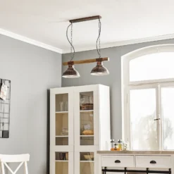 Lámpara colgante Hakon de 2 luces marrón óxido/madera natural