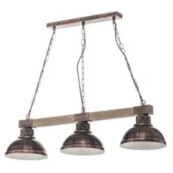 Lámpara colgante Hakon 3 luces marrón óxido/madera natural