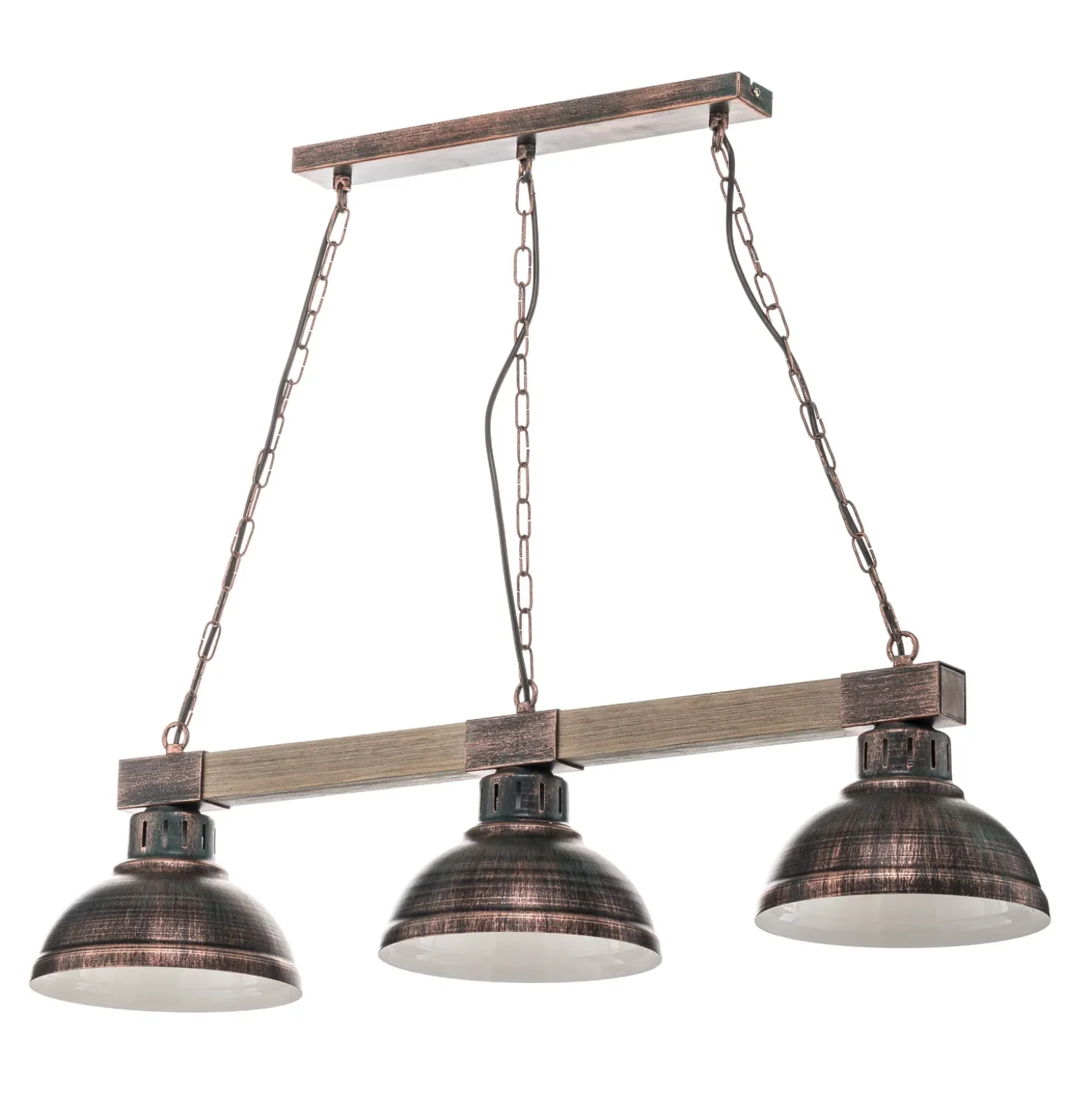 Lámpara colgante Hakon 3 luces marrón óxido/madera natural