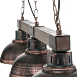 Lámpara colgante Hakon 3 luces marrón óxido/madera natural
