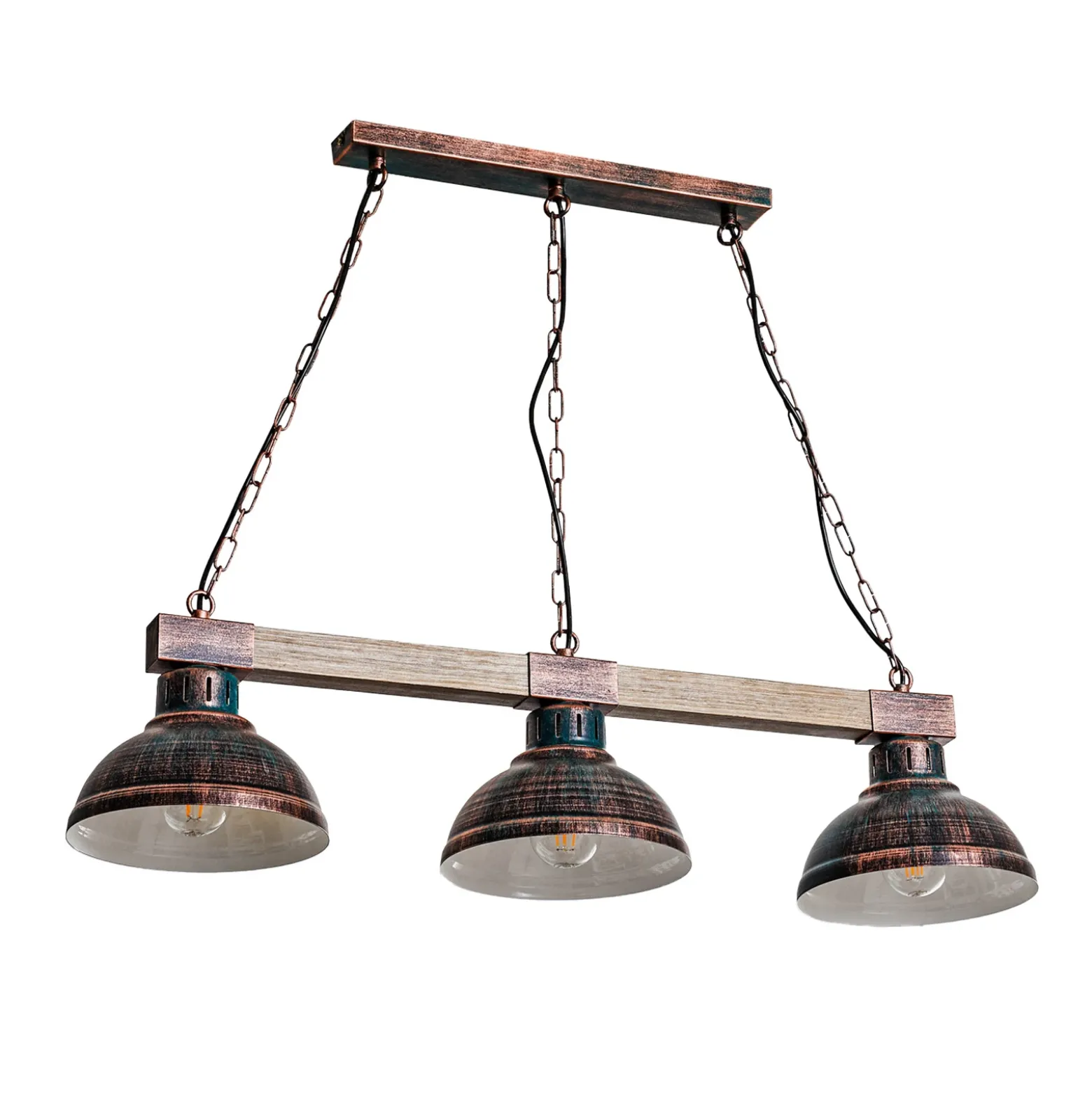Lámpara colgante Hakon 3 luces marrón óxido/madera natural