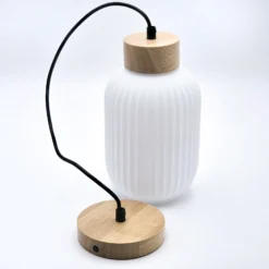 Lámpara colgante Harmony, Ø 14 cm, blanco/roble, cristal/madera