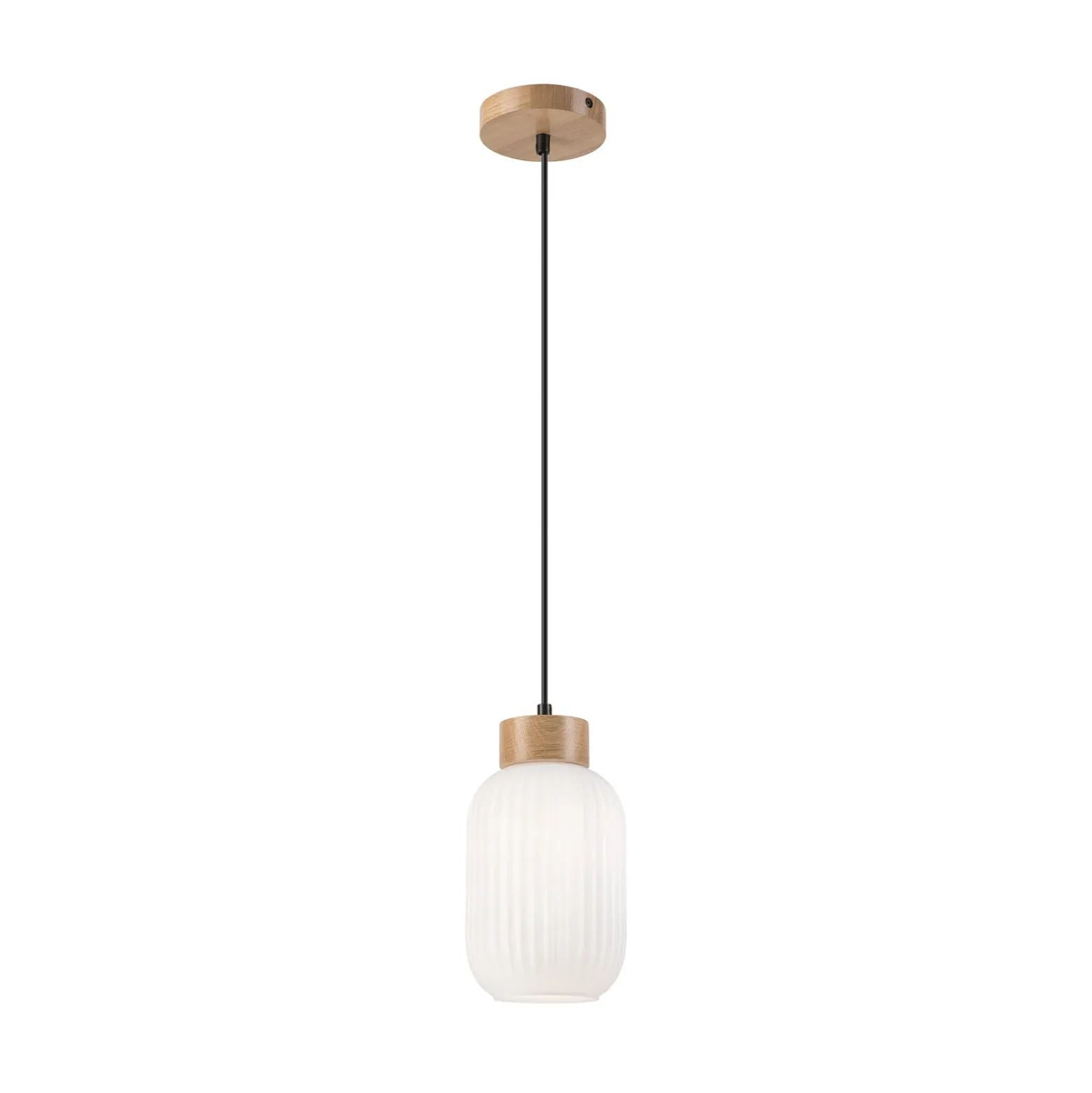 Lámpara colgante Harmony, Ø 14 cm, blanco/roble, cristal/madera
