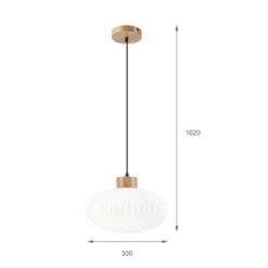 Lámpara colgante Harmony, Ø 25 cm, blanco/roble, cristal/madera