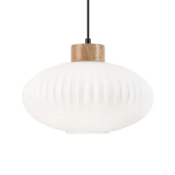 Lámpara colgante Harmony, Ø 25 cm, blanco/roble, cristal/madera