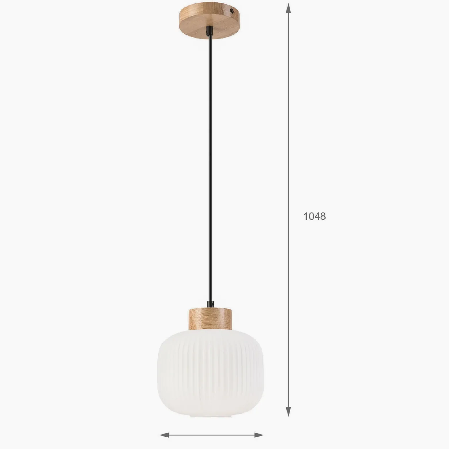 Lámpara colgante Harmony, Ø 20 cm, vidrio opalino, madera de roble, E27