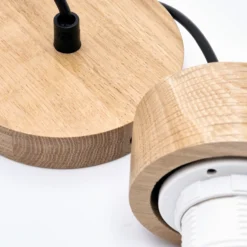 Lámpara colgante Harmony, Ø 20 cm, vidrio opalino, madera de roble, E27