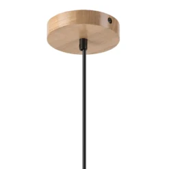 Lámpara colgante Harmony, Ø 20 cm, vidrio opalino, madera de roble, E27