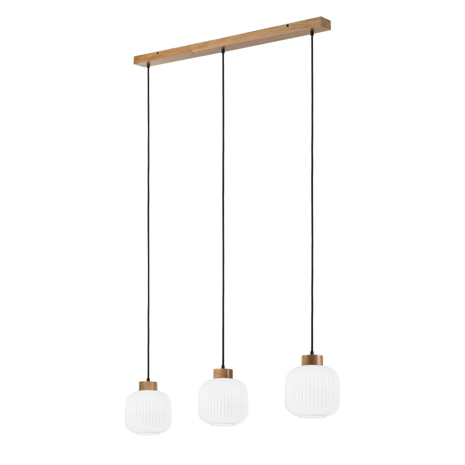 Lámpara colgante Harmony, longitud 110 cm, cristal opal, madera de roble, 3