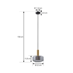 Lámpara colgante Hildur de Lindby, Ø 22 cm, 1 luz, gris humo, cristal