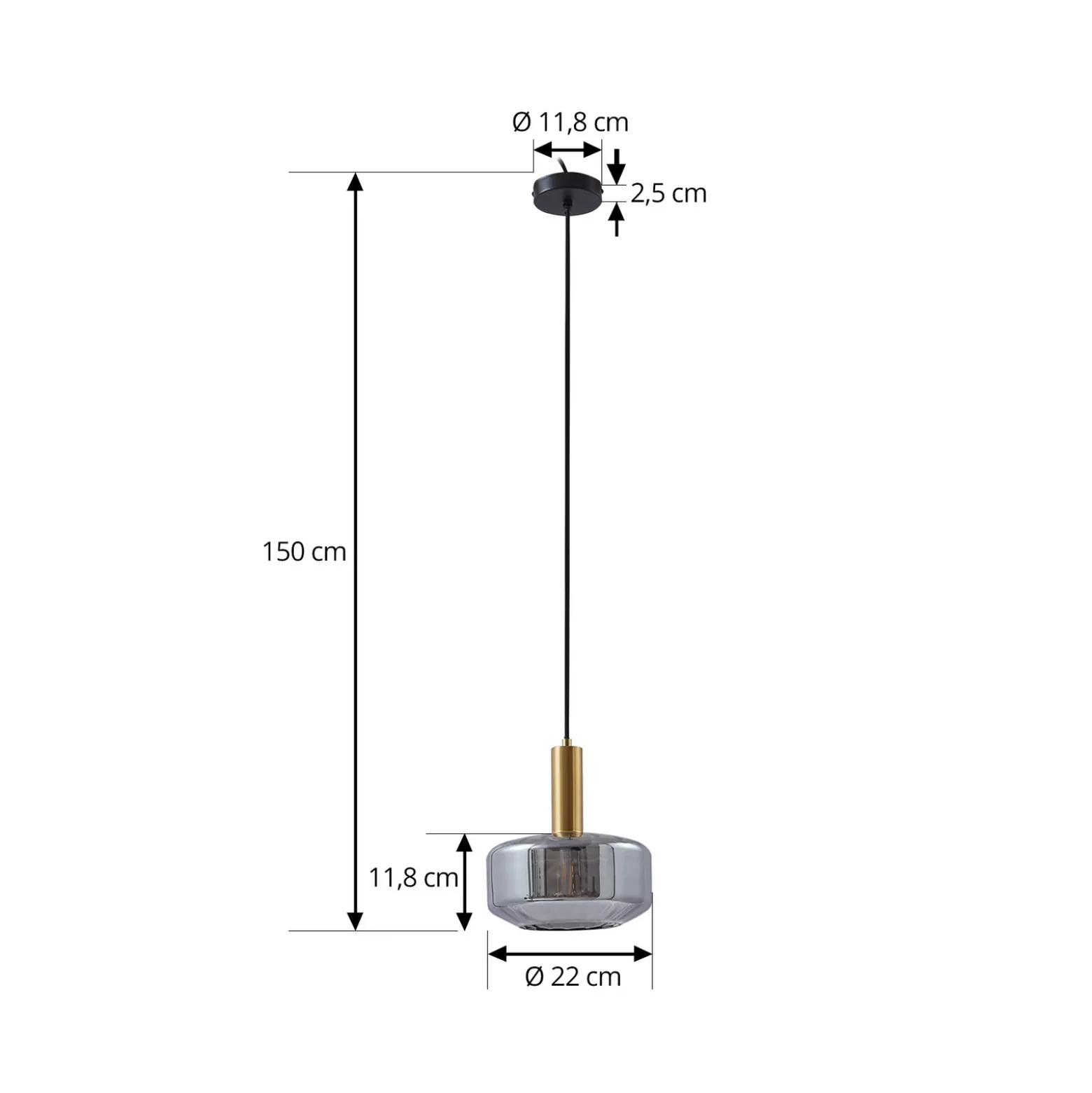 Lámpara colgante Hildur de Lindby, Ø 22 cm, 1 luz, gris humo, cristal