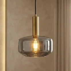 Lámpara colgante Hildur de Lindby, Ø 22 cm, 1 luz, gris humo, cristal