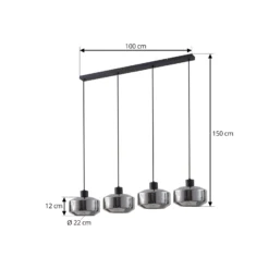 Lámpara colgante Hildur de Lindby, 4 luces, 115 cm, gris humo, cristal