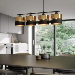 Lámpara colgante Hilton, negro/dorado, 4 luces
