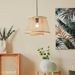 Lámpara colgante Hykeham, Ø 38 cm, natural, bambú