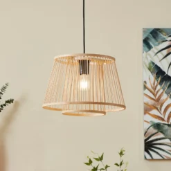 Lámpara colgante Hykeham, Ø 38 cm, natural, bambú